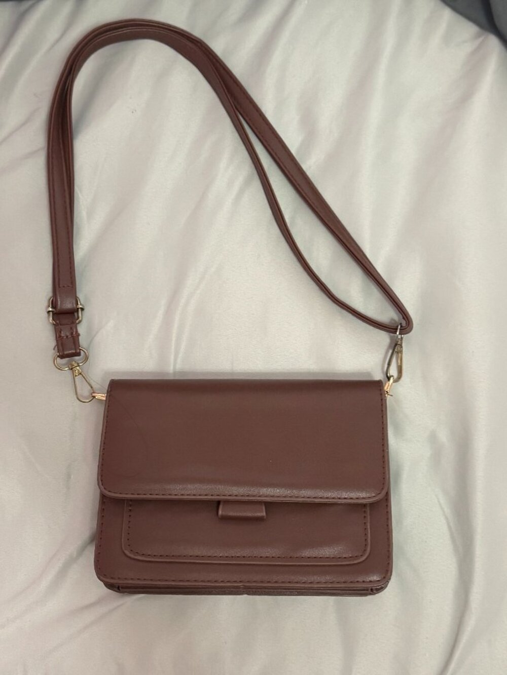 Brown Faux Leather Flap Cover Shoulder Bag